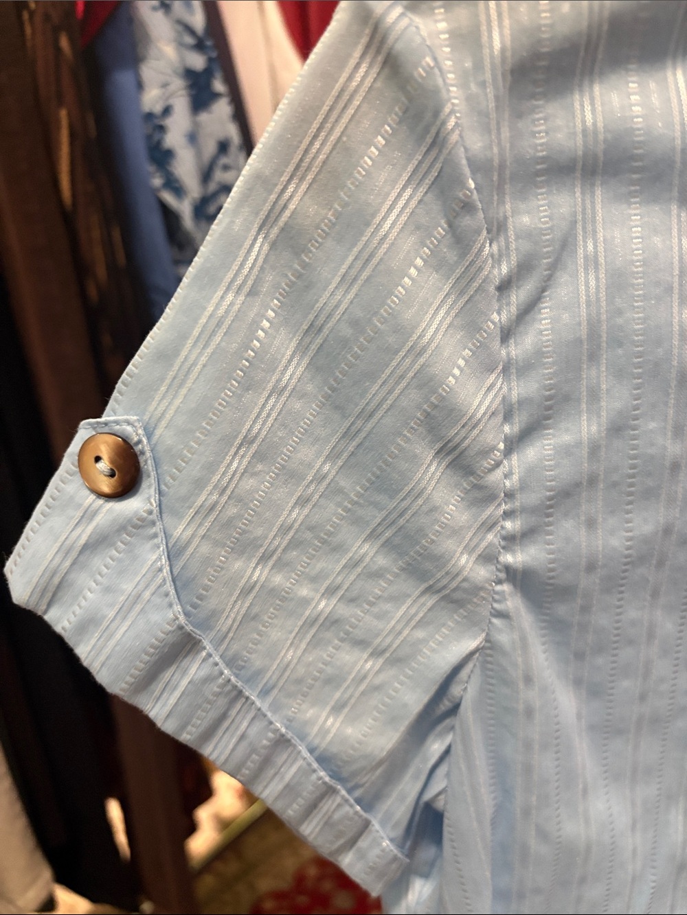 St. John Sport by Marie Gray Light Blue Short-Sleeve Button Front Top - Picture 4 of 6